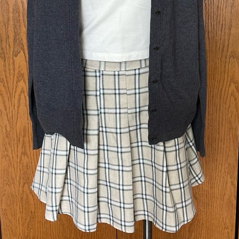 Blu Pepper Cream/Black/White Plaid Pleated Mini Skirt Size M
